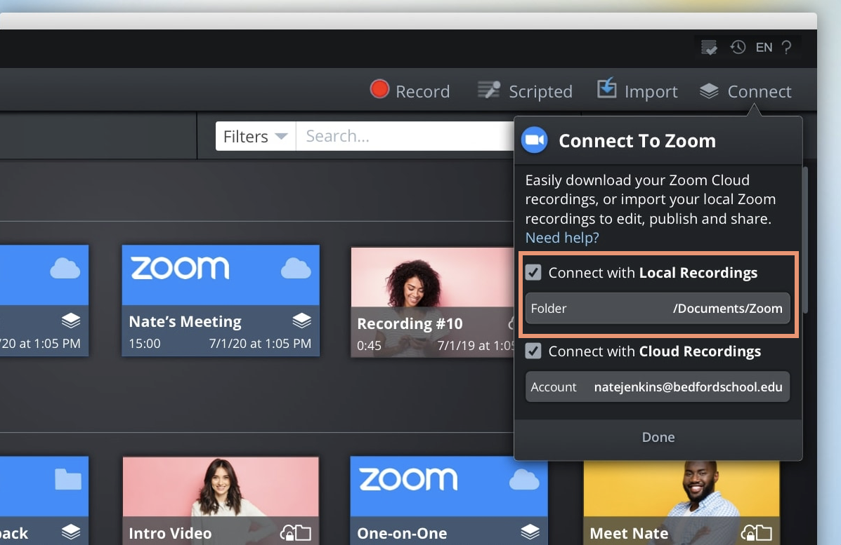 Connect Zoom Meeting Recordings to the Desktop Video Editor