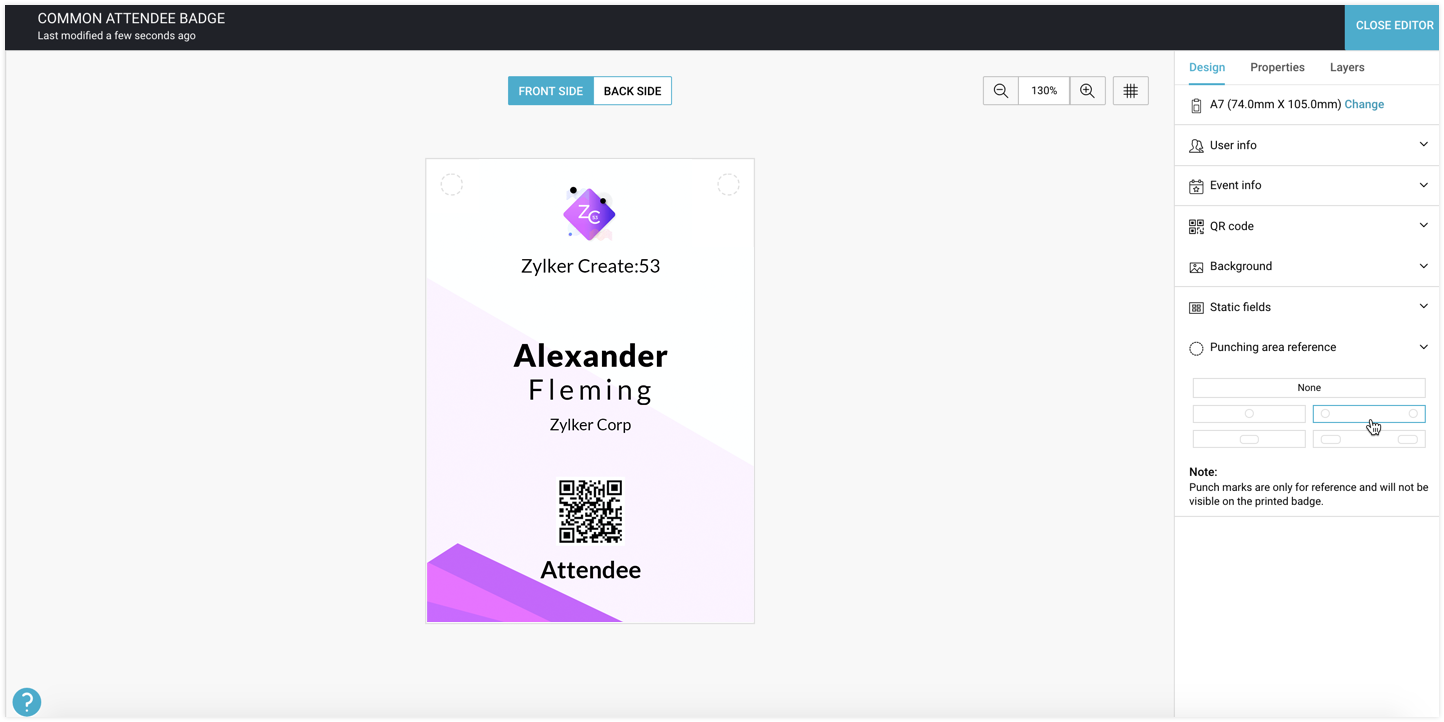 How to add and edit badge elements in Zoho Backstage