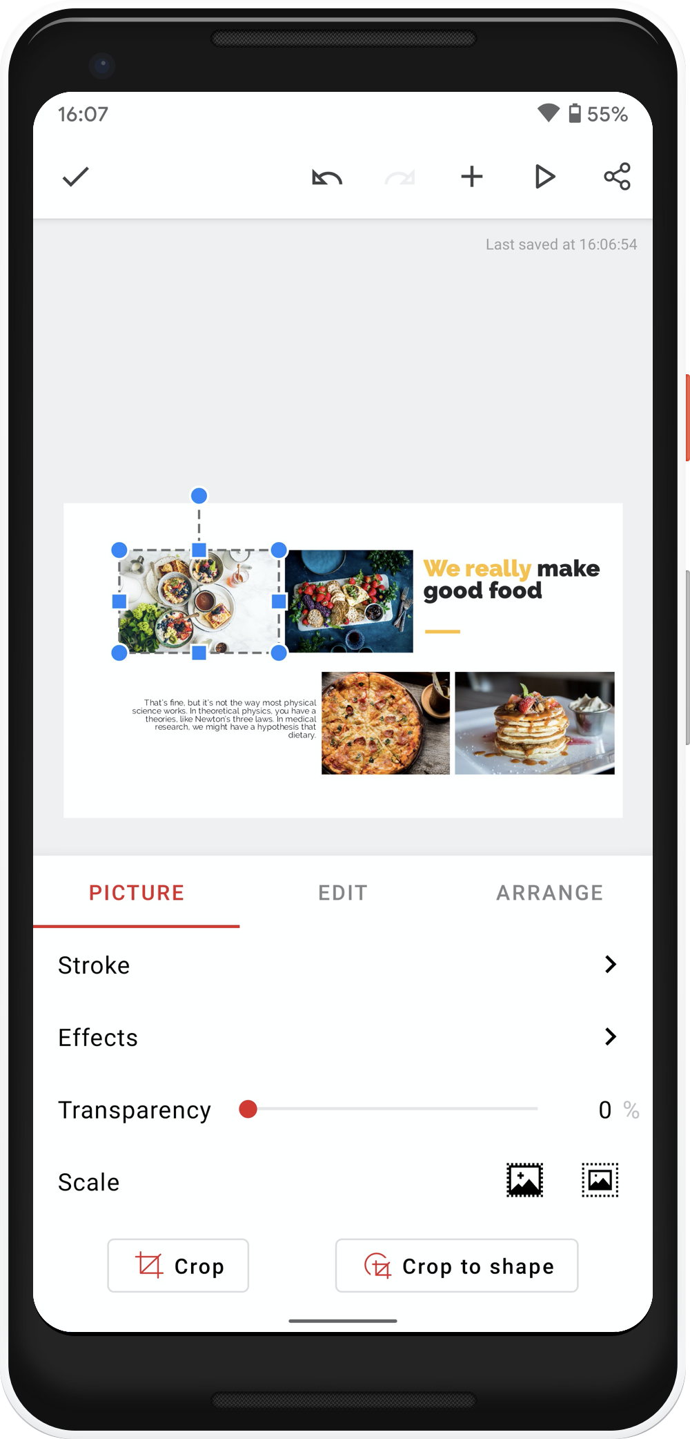 Format a picture in Zoho Show Android App