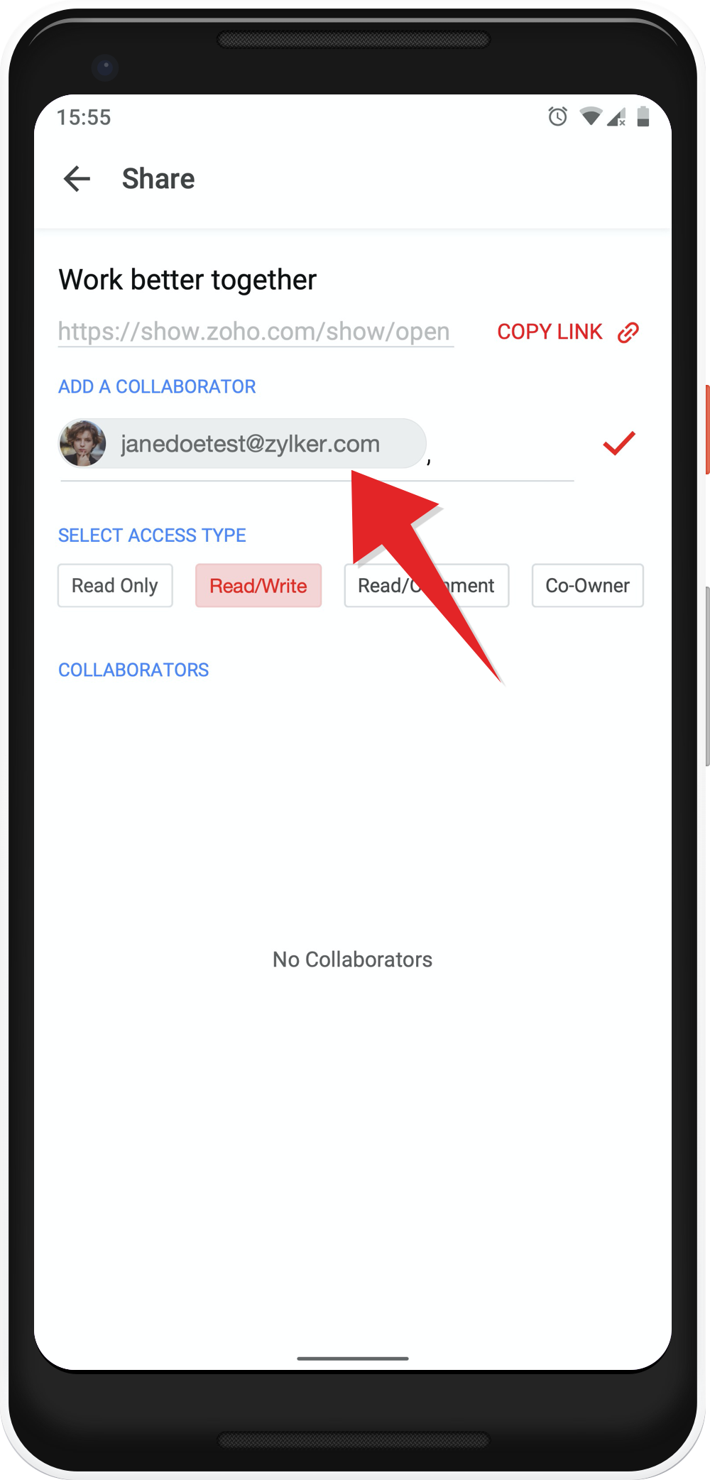 Invite Collaborators to a presentation in Zoho Show Android App