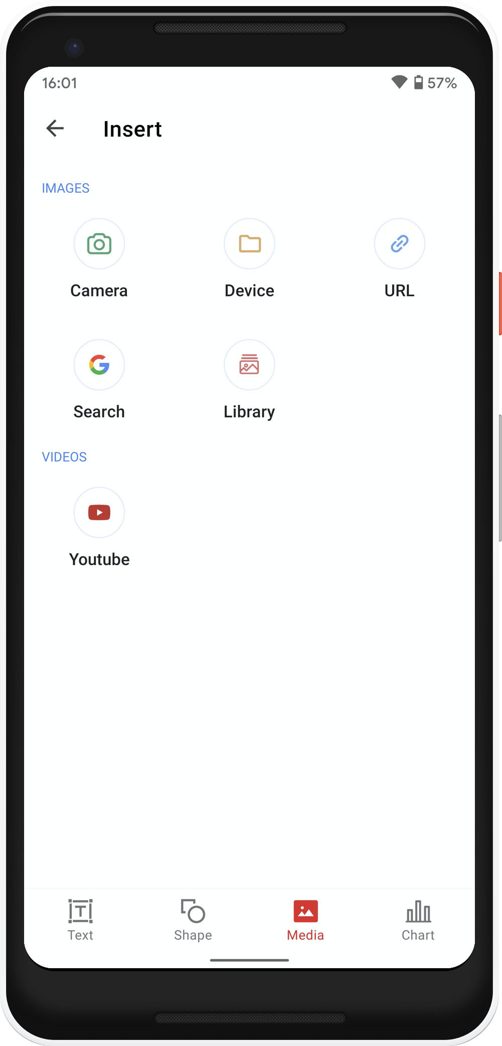 Insert media to a slide in Zoho Show Android App