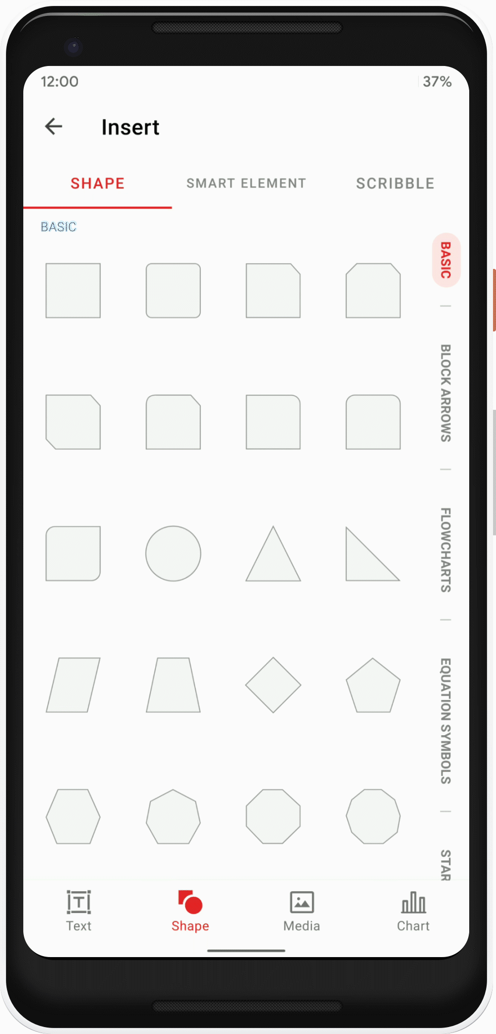 Insert basic shapes in Zoho Show Android App