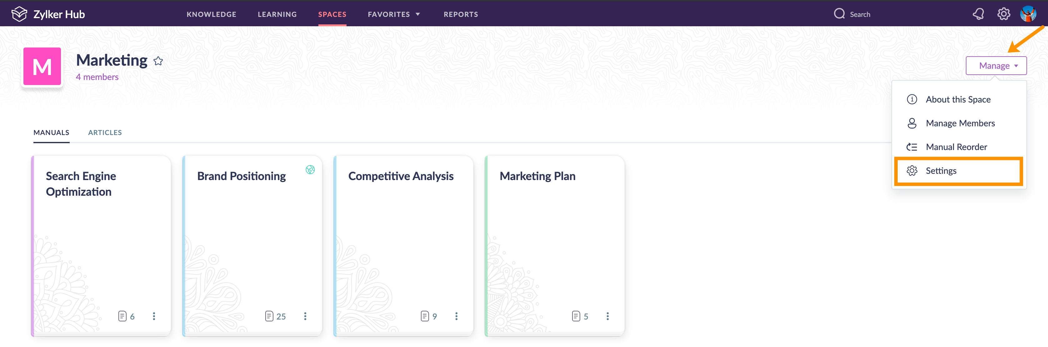 Adding and managing space templates