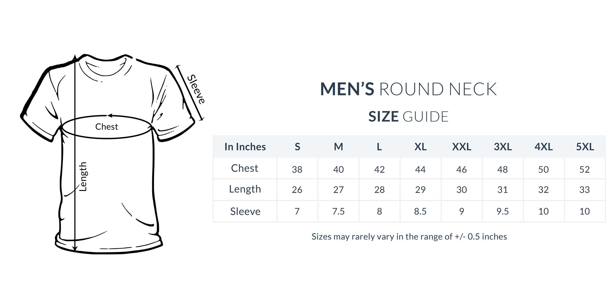 Size guide for Apparel Products