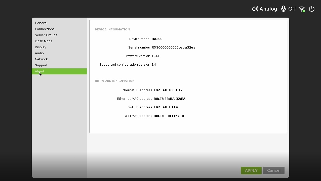 Gives device related information, in case users have support questions,  you'll be asked for the serial number which can be found here.