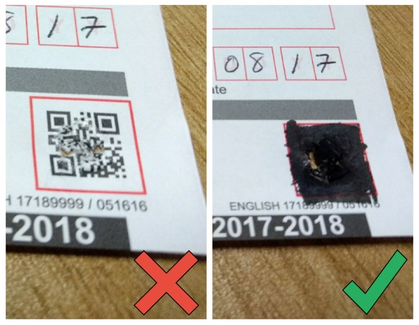 Photo of a damaged barcode on a meal application