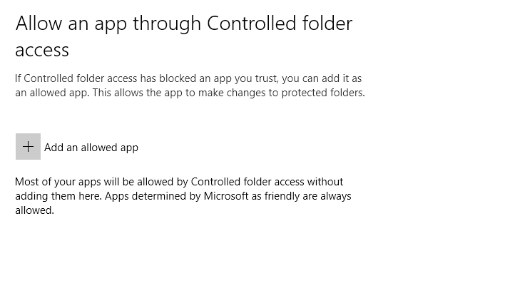 Allow an app through controlled folder access