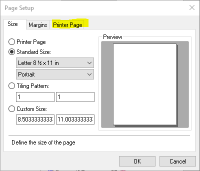 Page setup dialog