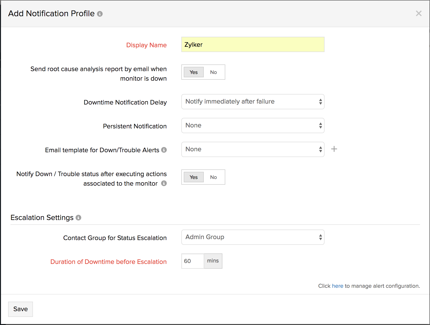 Escalate my downtime alerts to specific contacts