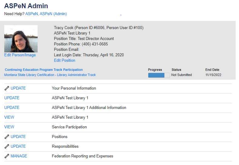 Example of ASPeN admin page