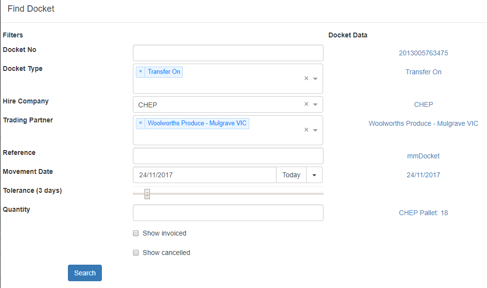 Missing Docket - Find Match