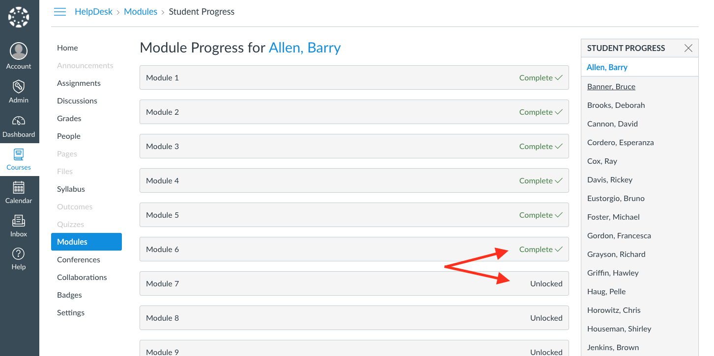 Compare student's individual progress