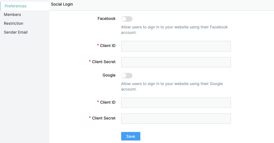 Facebook & Google social login