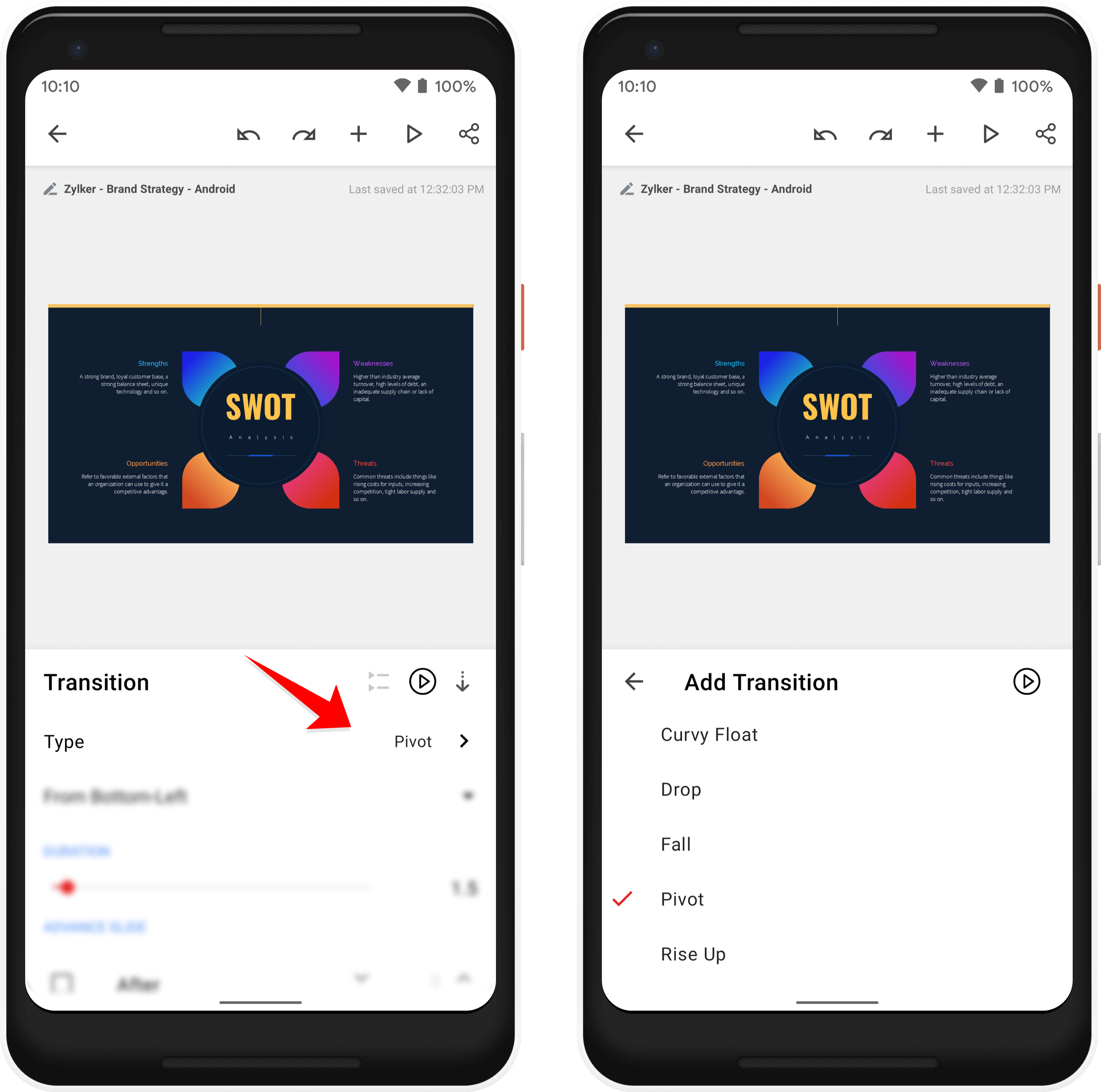 Select a transition effect 