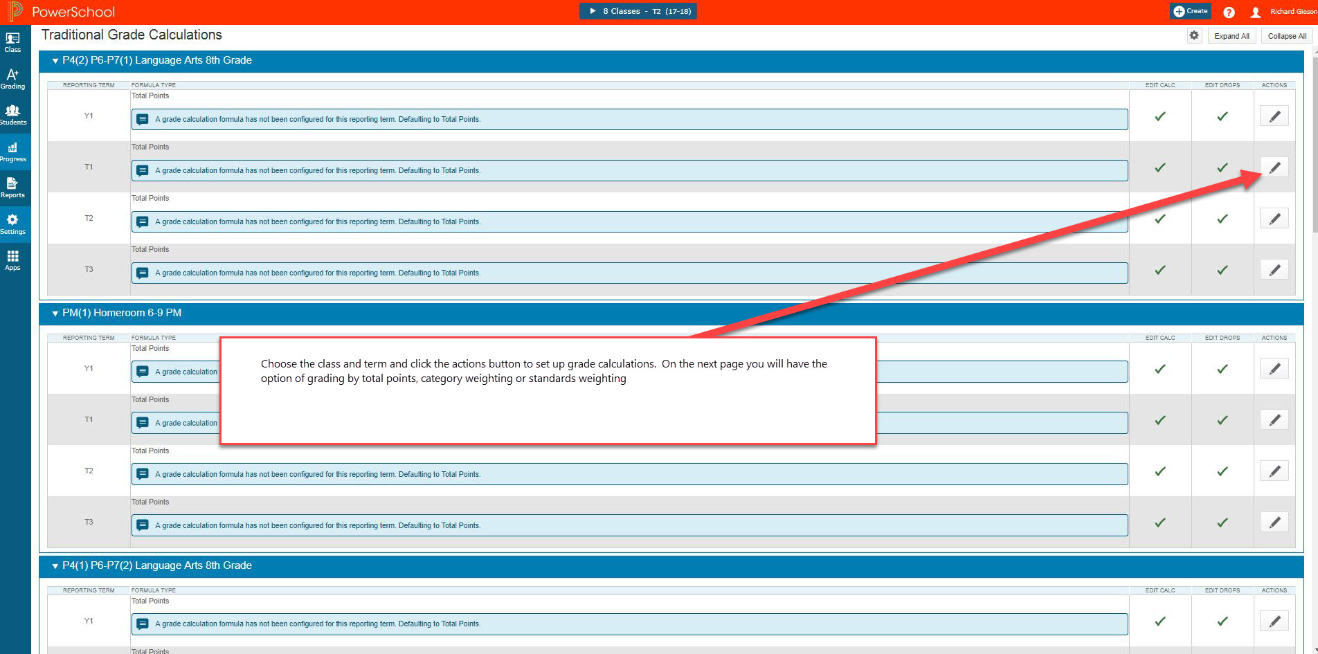 Setting up grade calculations PowerTeacher Pro