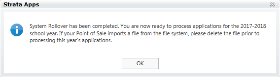 Strata Apps System Rollover completed message