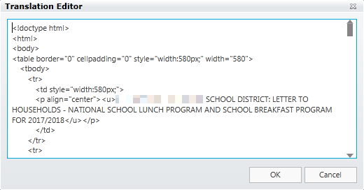 Strata Apps Online Application Wizard Translation Editor window for the 'Instructions' field