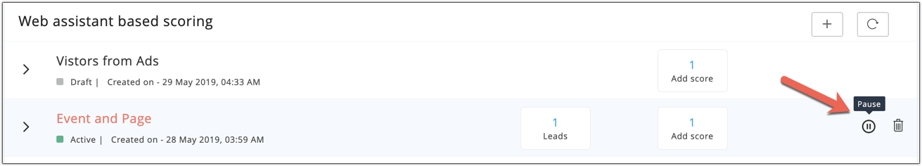 Pause web assistant based scoring