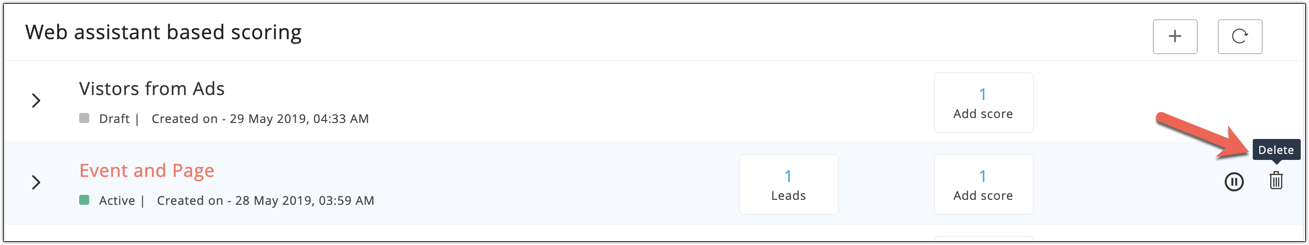delete web assistant based scoring