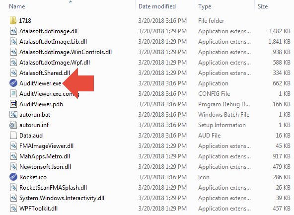 The location of the AuditViewer.exe file in the FMA Audit folder