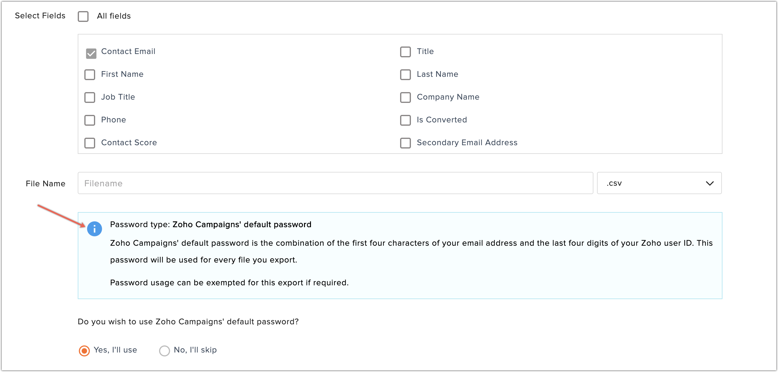 default password and exemption