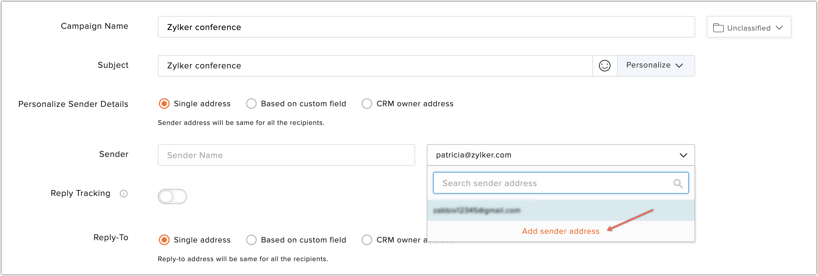 add sender address option