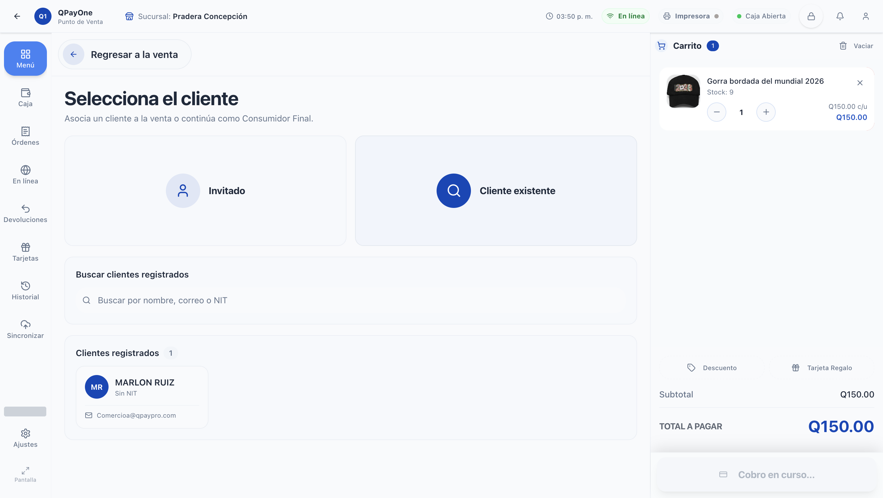 Buscador de clientes registrados y opcion de continuar como Consumidor Final