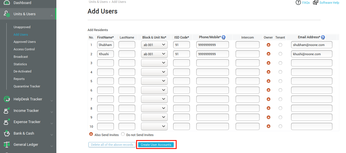 How to add more than one user to a single unit?