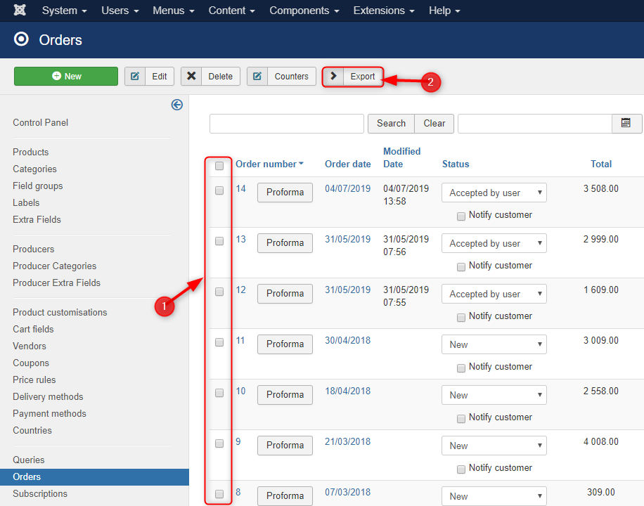 Exporting orders and queries into CSV file