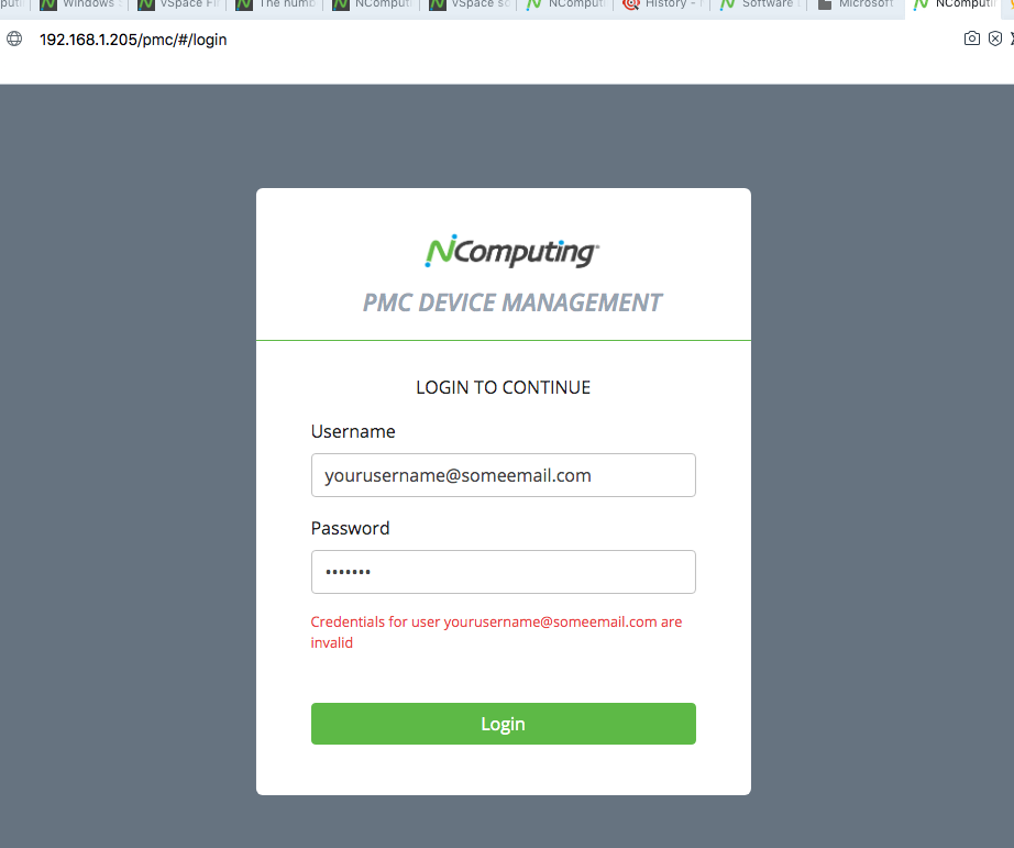 PMC Invalid Credentials upon login to dashboard.