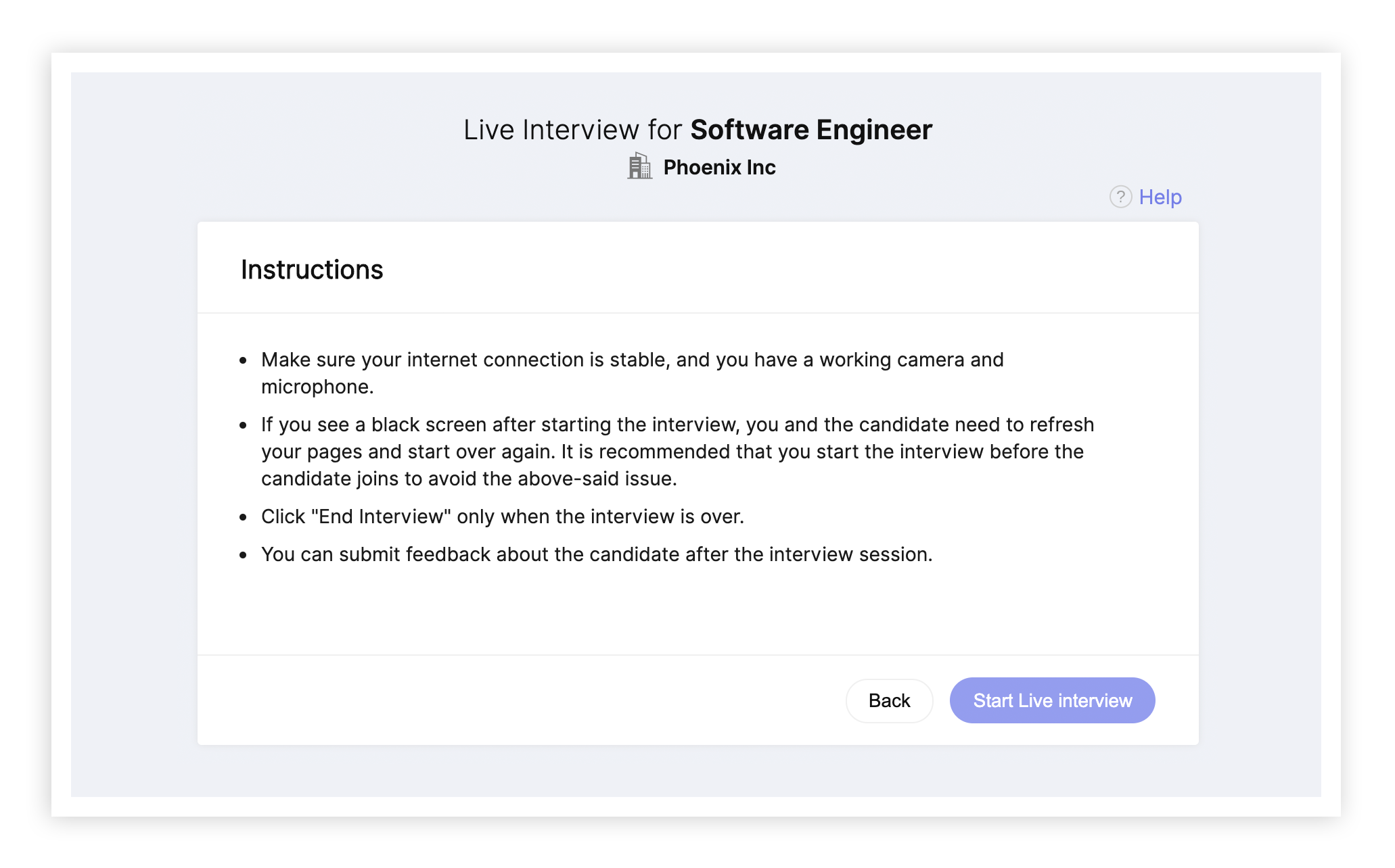 Zoho Recruit Live Interview Interviewer Aspect