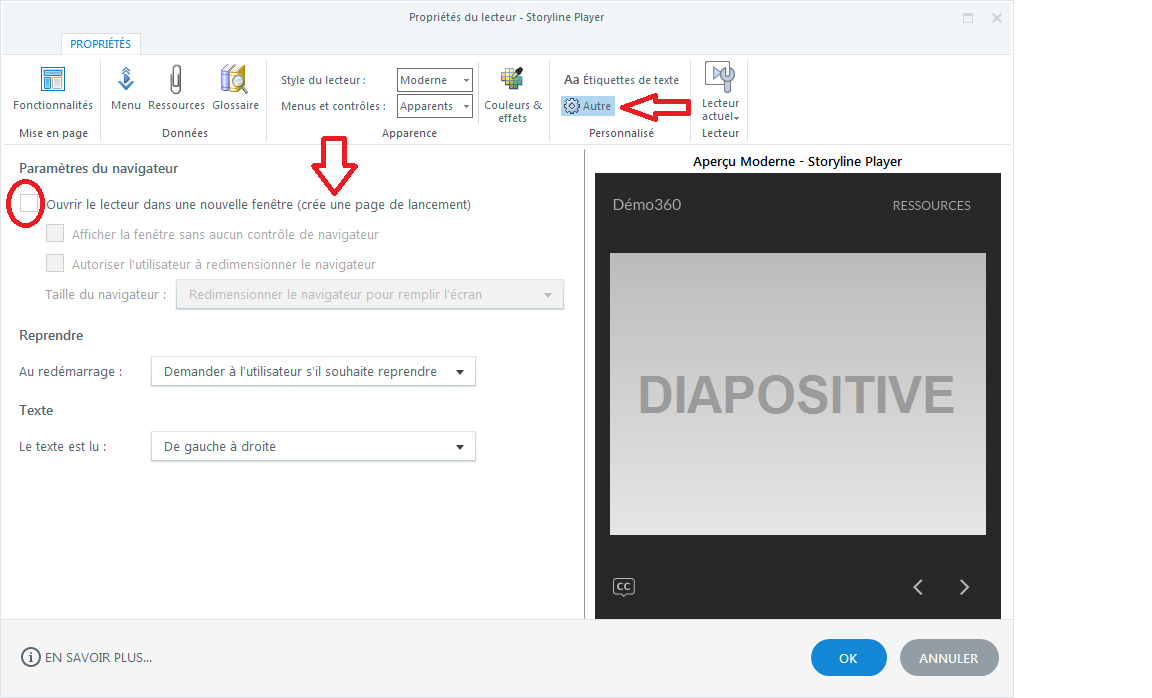 Comment paramétrer le lecteur sur une seule diapositive !