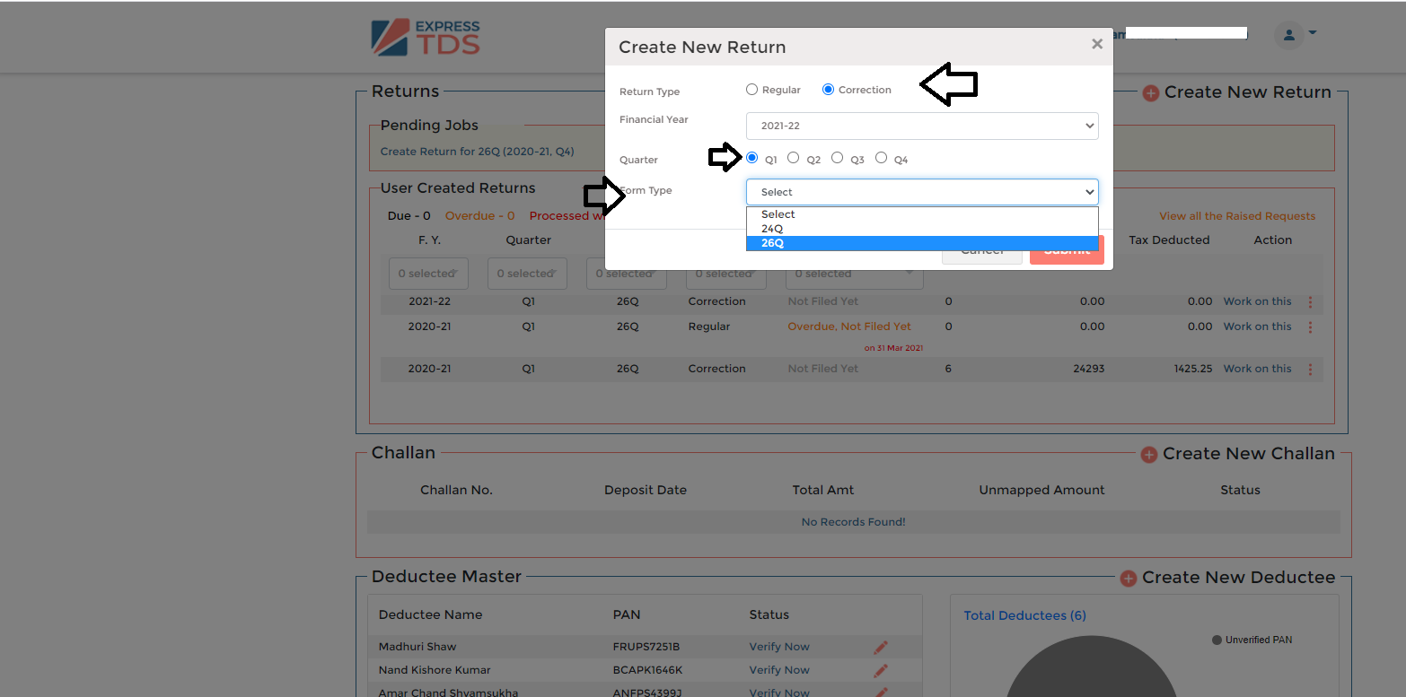 Express TDS Correction process for TDS return