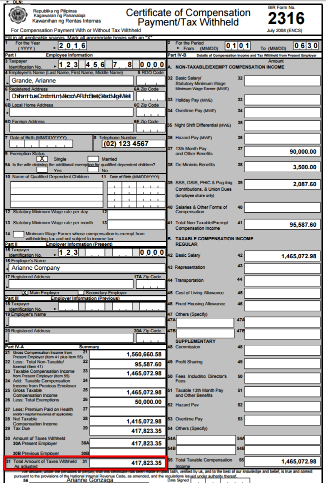 how to get bir form 2316 from previous employer philippines