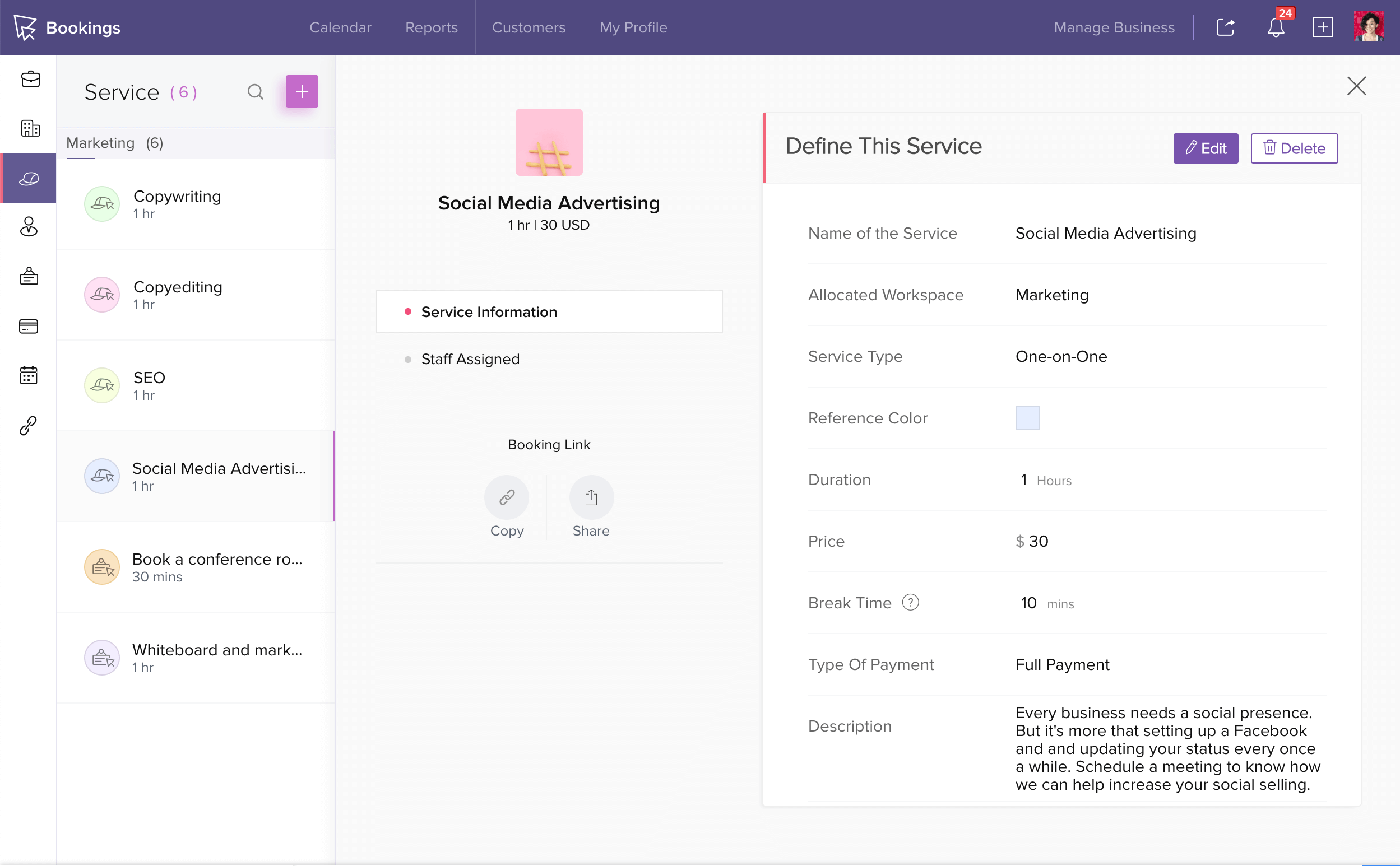 Modify service information