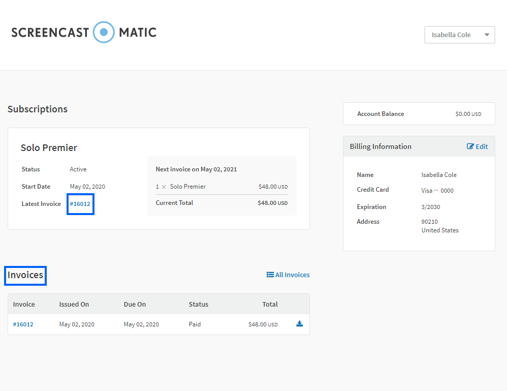 how to view billing statements or print a subscription payment receipt