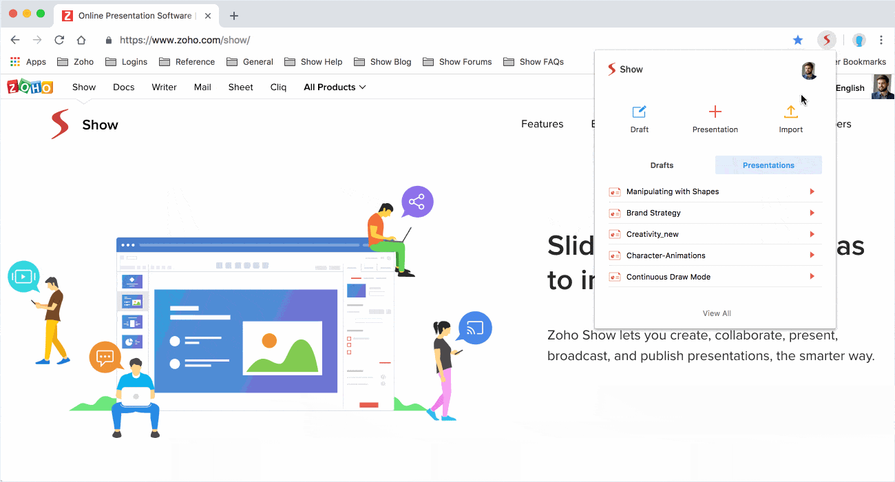 Choose presentation to import to Zoho Show.