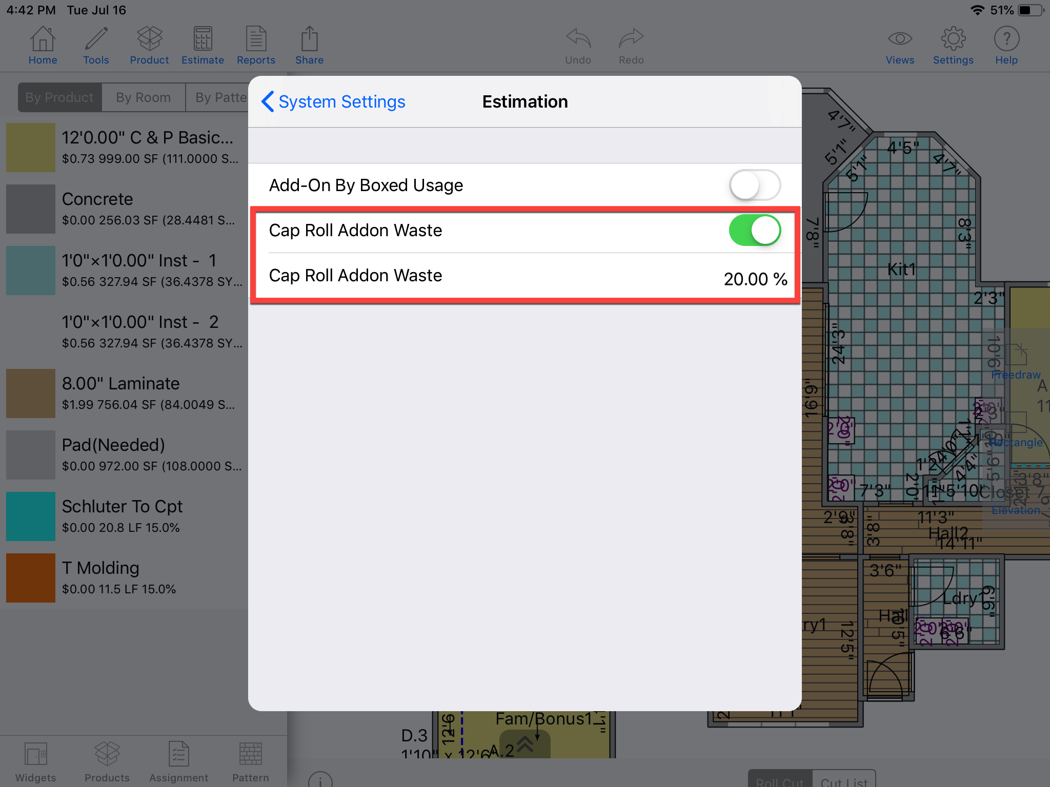 how-to-cap-the-percentage-of-carpet-pad-in-measuresquare-mobile-for-ipad