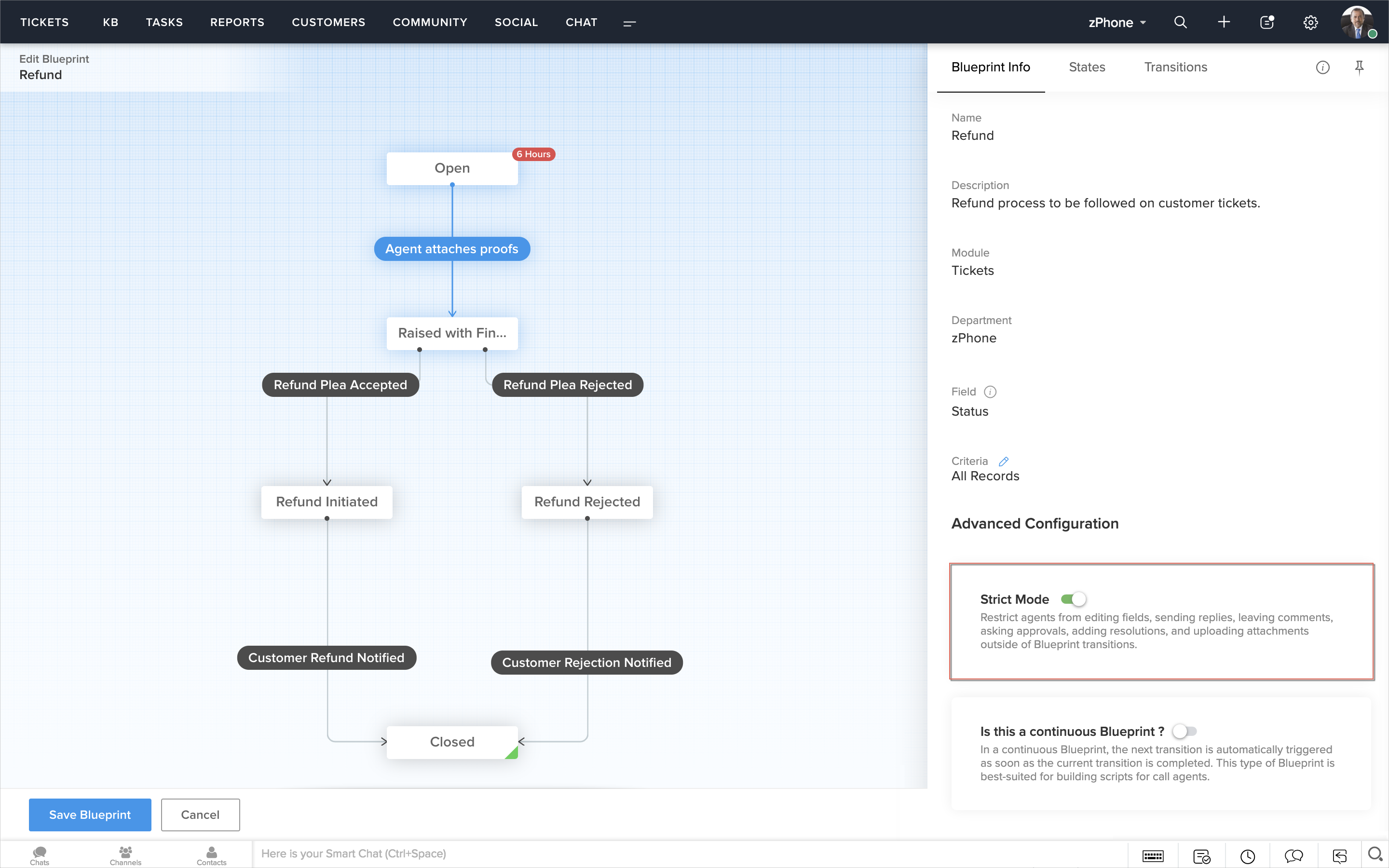 Strict Mode in blueprint - Zoho Desk tutorial