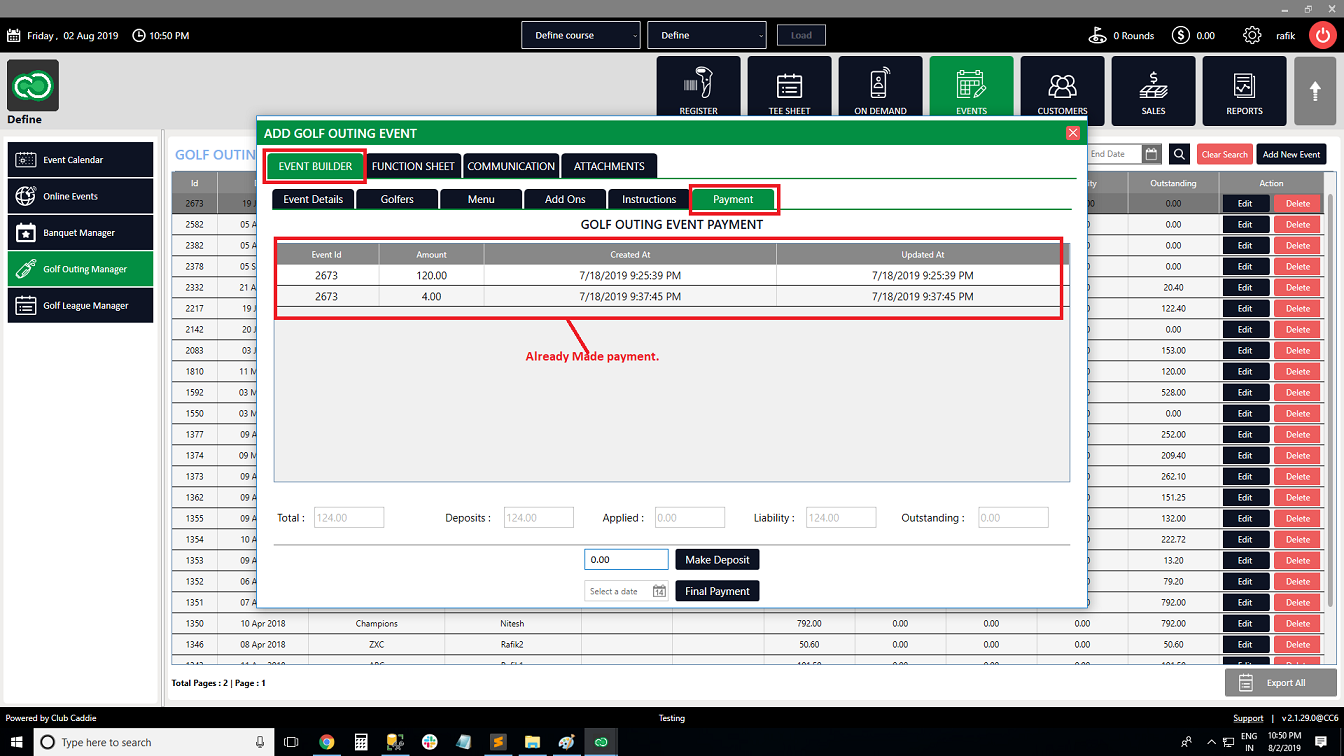Golf Outing Manager Payment Final Payment