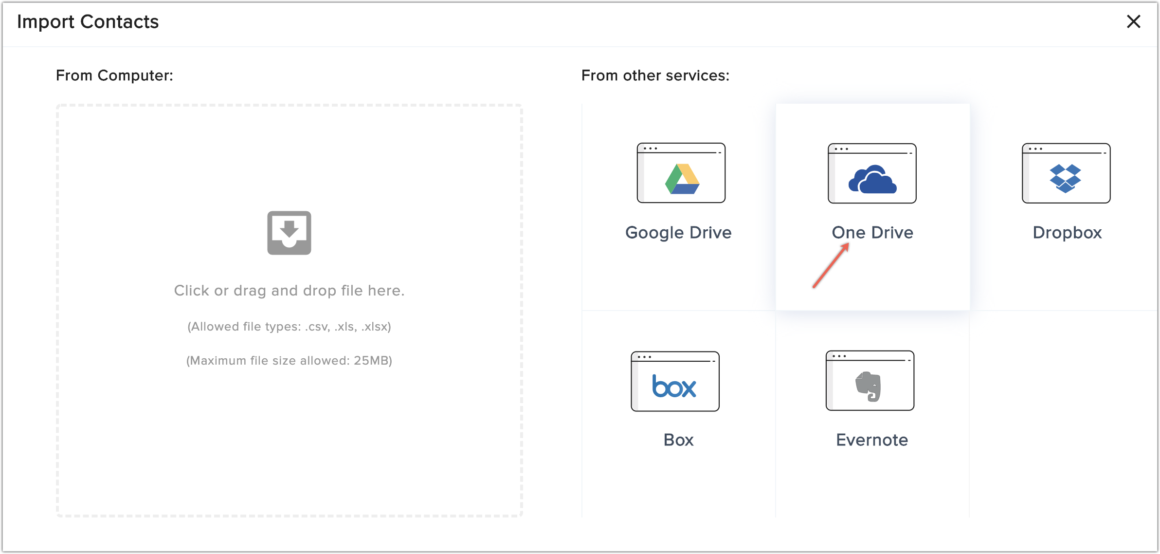 import from onedrive