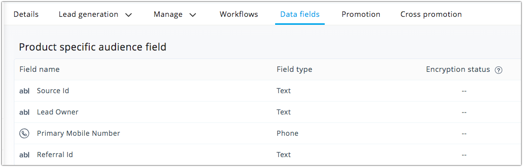 Product specific audience field