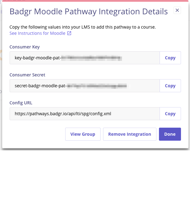 Key and secret for Moodle