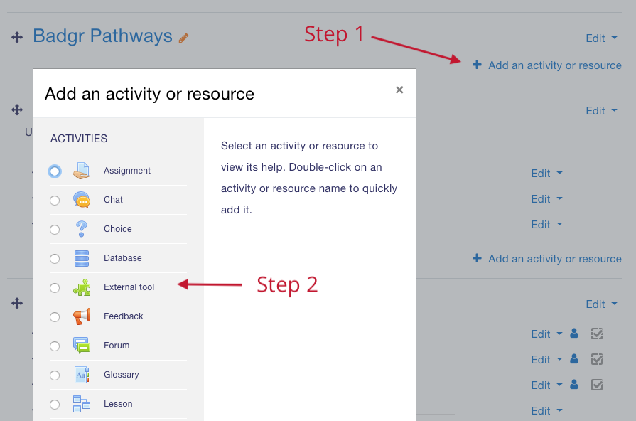 Add activity or resource