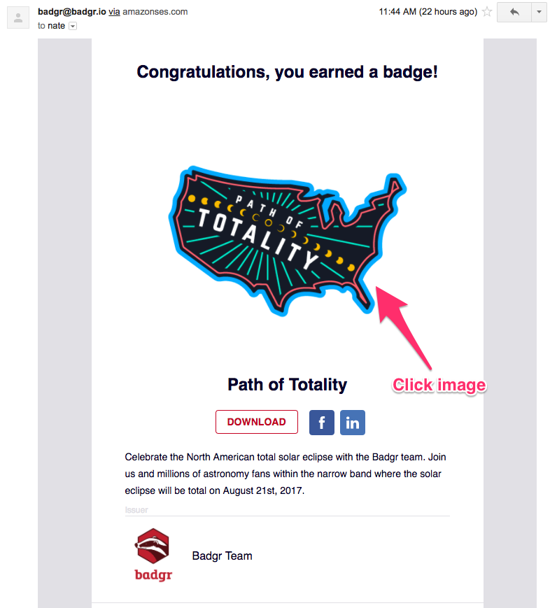 Badge award email