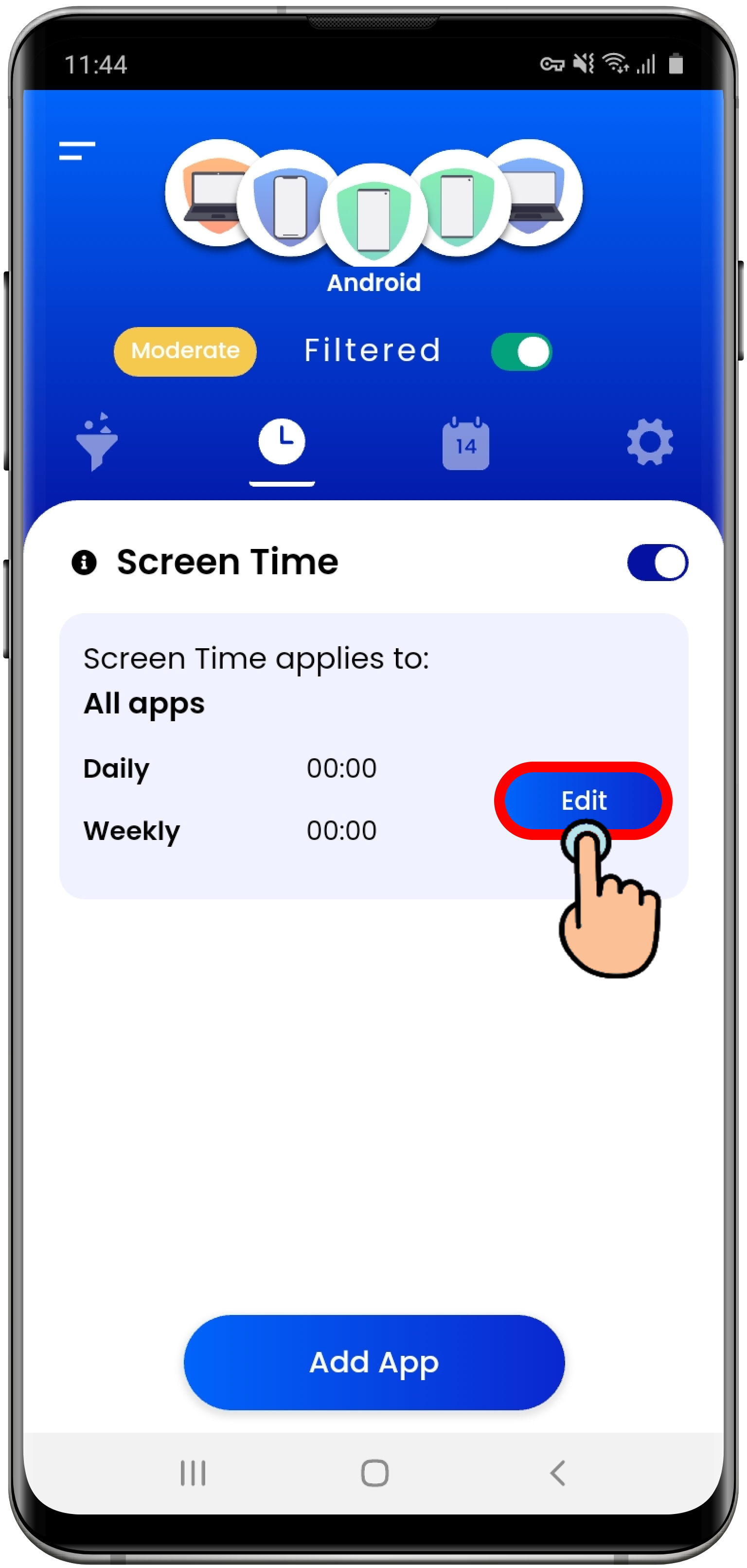 How do I set daily and weekly screen time limits?