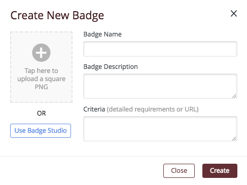 Canvas create new badge popup