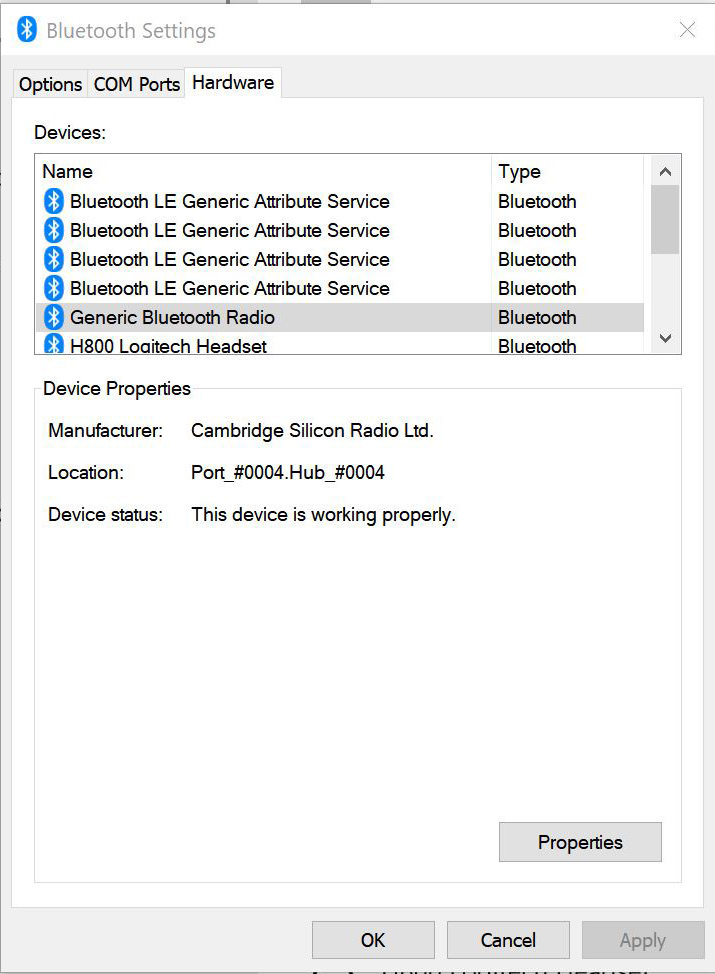 Changing Bluetooth Power Management Settings