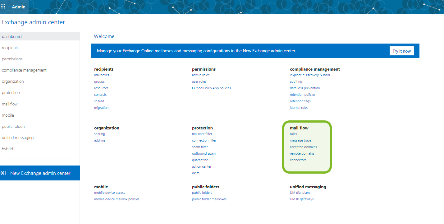Microsoft Exchange Admin Center