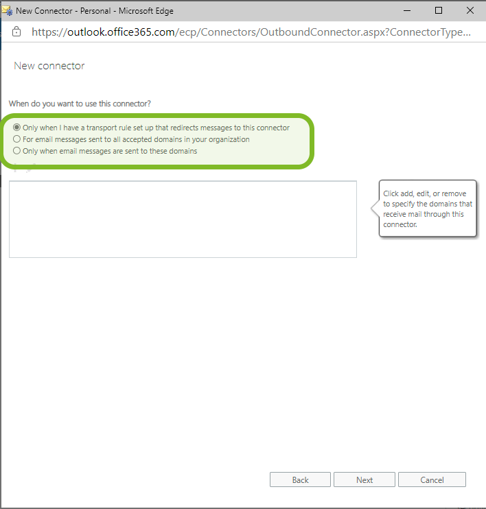Connector B transport rule